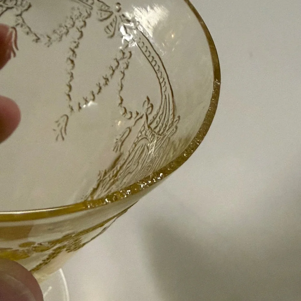 Vintage Yellow Depression Glass Cameo Ballerina Footed Tumblers Set of 5 4.5